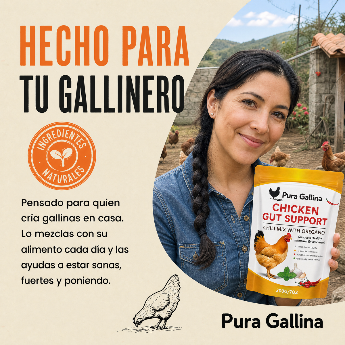 Pura Gallina  Suplemento natural de chile y orégano para gallinas