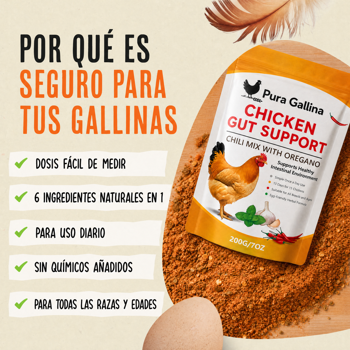 Pura Gallina  Suplemento natural de chile y orégano para gallinas