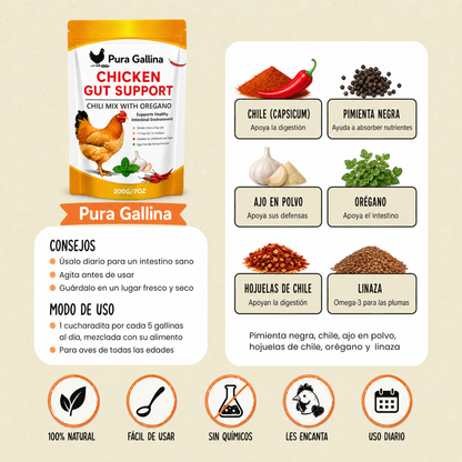 Pura Gallina  Suplemento natural de chile y orégano para gallinas